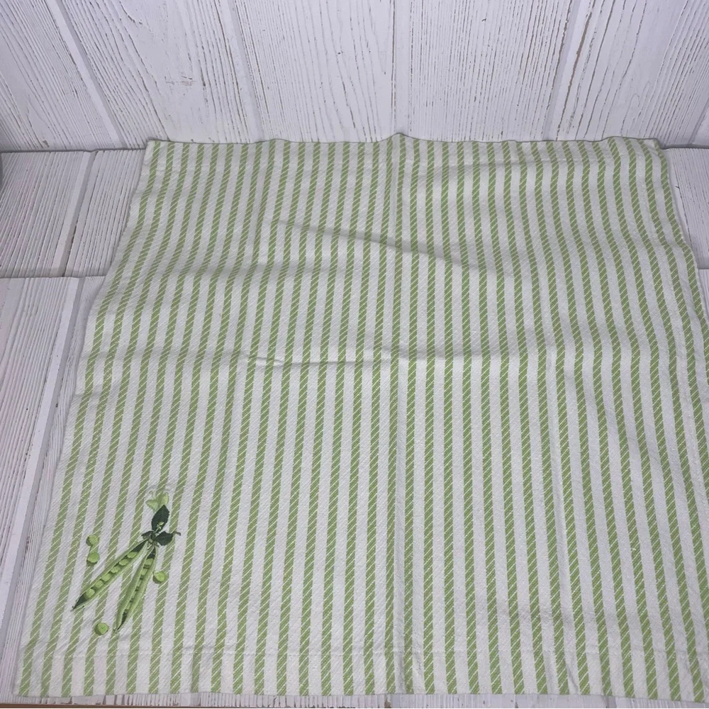 4 Vintage Williams Sonoma Napkins Pea Pods Peas Green White Stripes 19” Square